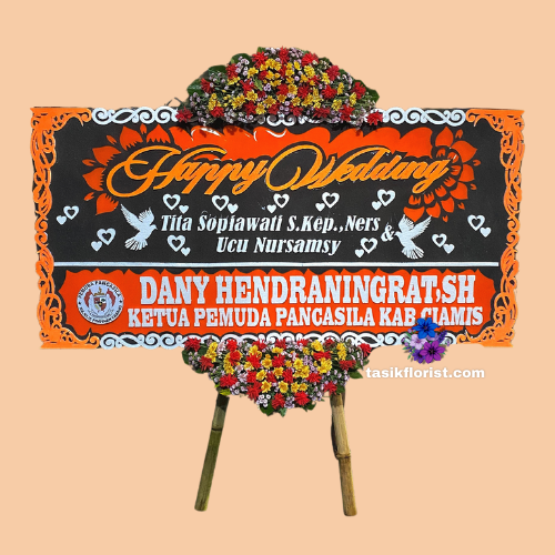 Karangan Bunga Papan Happy Wedding