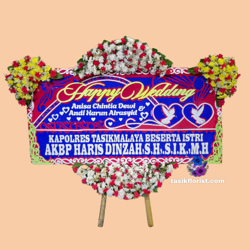 Karangan Bunga Papan Happy Wedding