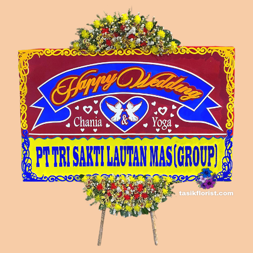 Karangan Bunga Papan Happy Wedding