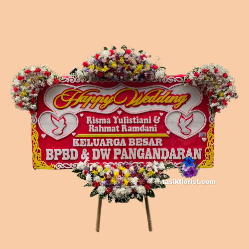 Karangan Bunga Papan Happy Wedding