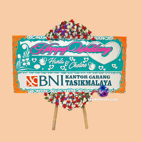 Karangan Bunga Papan Happy Wedding