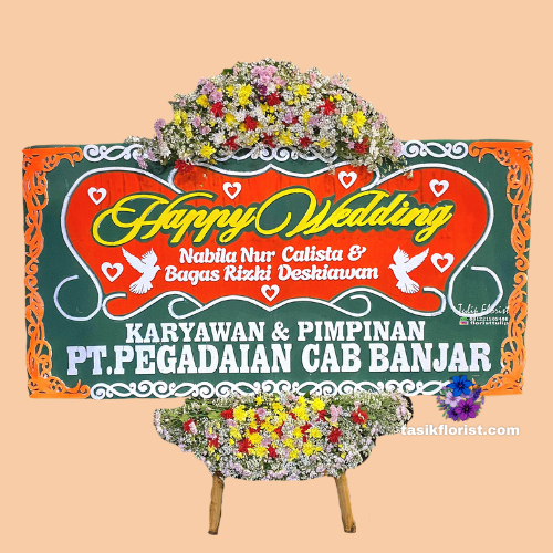 Karangan Bunga Papan Happy Wedding