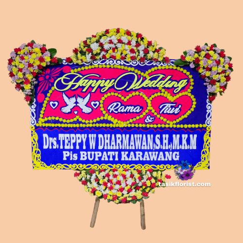 Karangan Bunga Papan Happy Wedding
